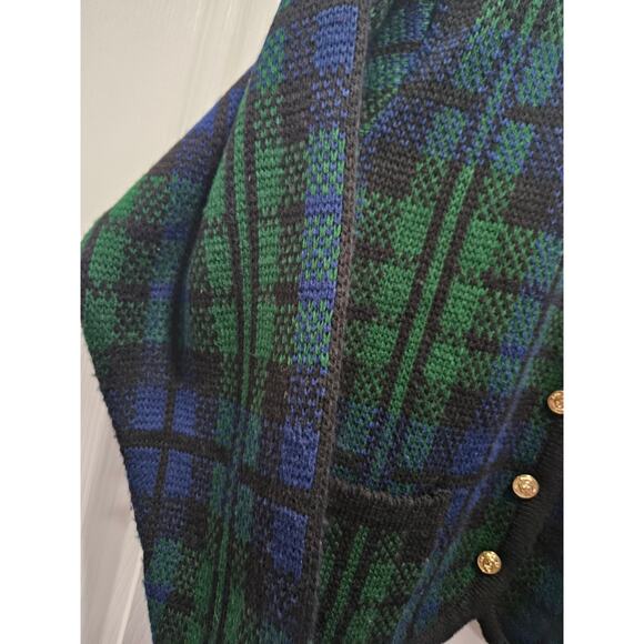 Vintage Tally-Ho Green Blue Plaid Cardigan Sweater Acrylic Size PP S 0-2 - Picture 7 of 15